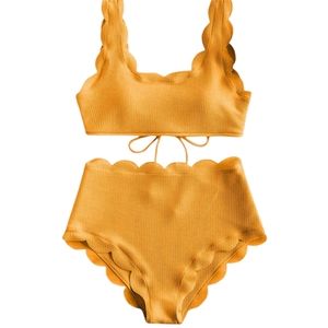 High Waisted Scalloped Yellow Bikini XL Set